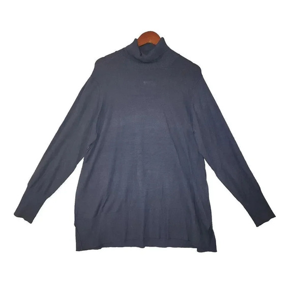 Soft Surrounding Women Grayish Blue Turtleneck Stretch Pullover Sweater Size 2X - Picture 2 of 9